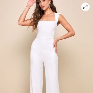 Lulu's White Jumpsuit with Strapless Bodice and Structured Design